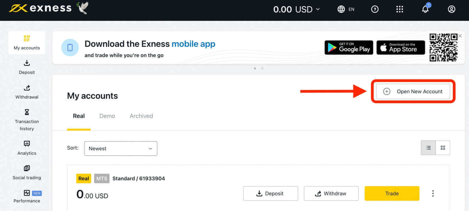 Kif Login u Depożitu fuq Exness